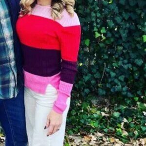 Tome Pink Colorblock Sweater Merino Wool Cotton  US 22 3x